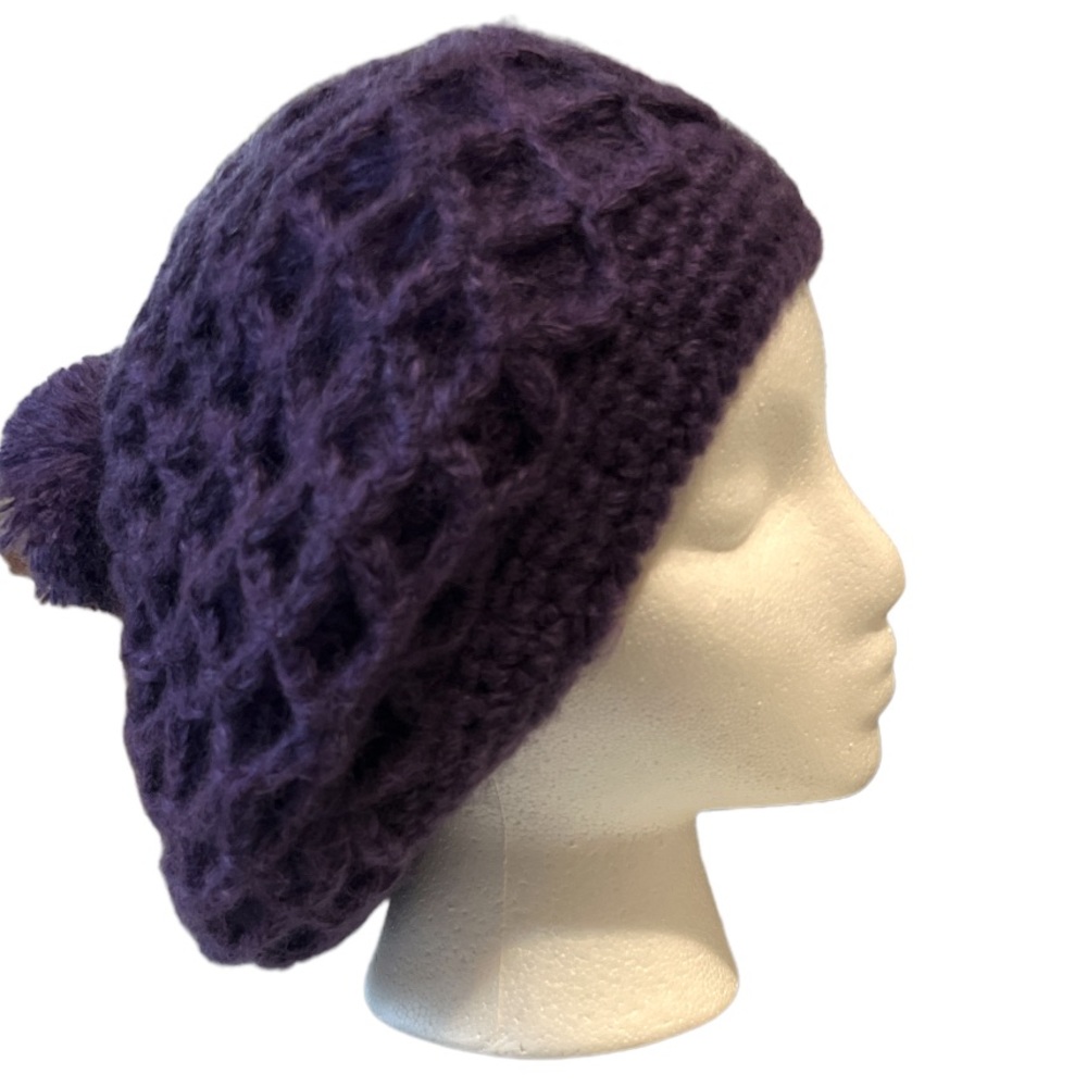 Vintage Women’s 70s/80s Crocheted Cap Slouchy Beret, Purple, OS - Picture 3 of 5